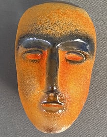Brains Glass Head, Bertil Vallien for Kosta Boda Clear molded glass head colored orange and blue.