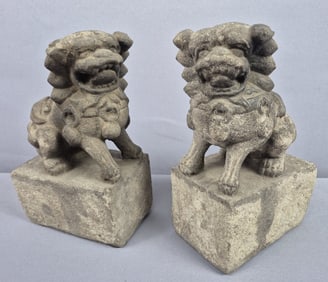 Chinese Stone Carved Foo Dog Statues Bookends Each measures 5 x 8 inches tall. No significant large