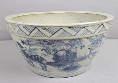 Vintage Large Blue and White Chinese Pottery Planter