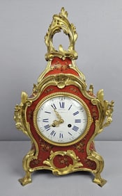 Vintage Japy Freres French Wooden with Brass Overlay Mantel Clock