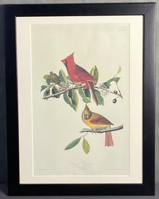 Audubon Cardinal Grosbeak Bookplate Signed Cardinal bird bookplate, drawn from nature by JJ Audubon,