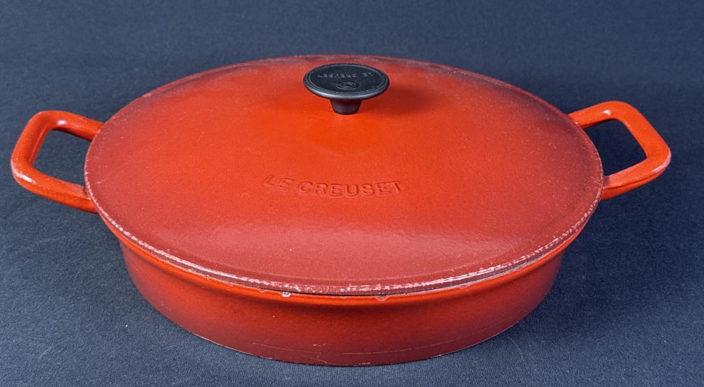 Vintage Le Creuset Enameled Cast Iron Skillet #32 12.5 x 2.5 inches. Some utensil marks present. (1 of 5)