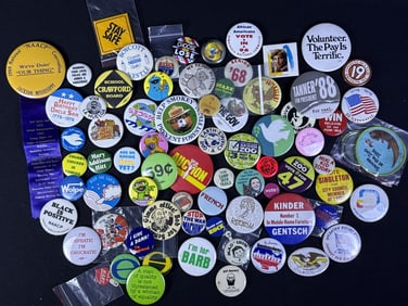 Assorted Vintage Pinback Buttons Lot Please refer to photos for further information and condition