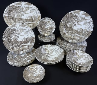 Vintage Johnson Bros Cotswold China 35 pcs 8.5 inch plates, 10 inch plates, 5.5 inch saucers. Bowls
