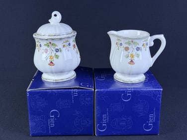 Gien France Moustiers Olerys Creamer & Sugar Bowl With boxes. Free from damage.