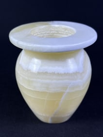 Carved Alabaster Vase 4.5 inches tall by 3.75 inches wide.