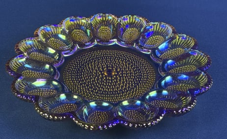 Vintage Amber Carnival Glass Egg Platter No makers mark.
