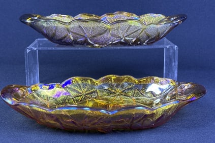 Vintage Amber Carnival Candy Dish x2 Daisy patterned. One with open handles one without.