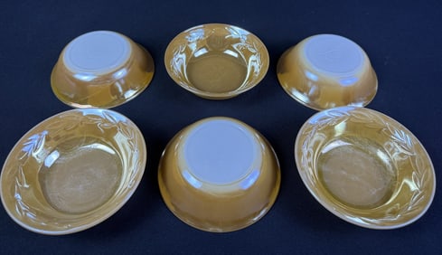 Vintage Fire King Dessert Custard Cups x6 Utensil marks. 5 x 1.25 inches.
