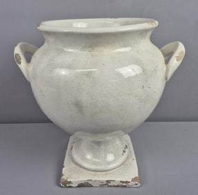 Large Ceramic Glazed Pot Urn Measures 11 x 13 inches tall. Chips, one on corner of base. Please see