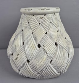 Large Ceramic Basket Weave Pot Measures 10 x 11.5 inches tall. Couple small chips. Please see images