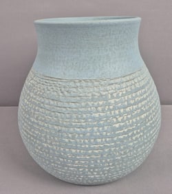 Blue Ceramic Pottery Handmade in Portugal Measures 9 x 9.5 inches tall. Small chips in paint near