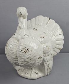 Large Rustic Ceramic Turkey Measures 15 x 15 inches tall. Heavy crazing, some larger cracks and