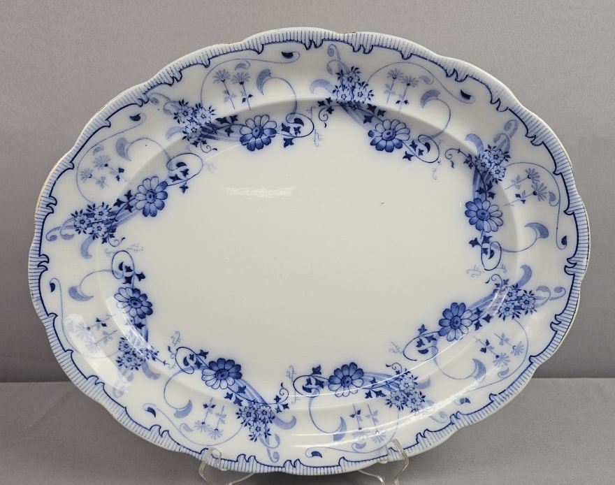 Burgess & Leigh Oval Flow Blue Serving Platter Measures 17.5 inches. Crazing, free from chips. (1 of 9)