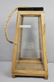 Wooden & Glass Hanging Garden Lantern Measures 11 x 20 inches tall. Free from damage and cracks.