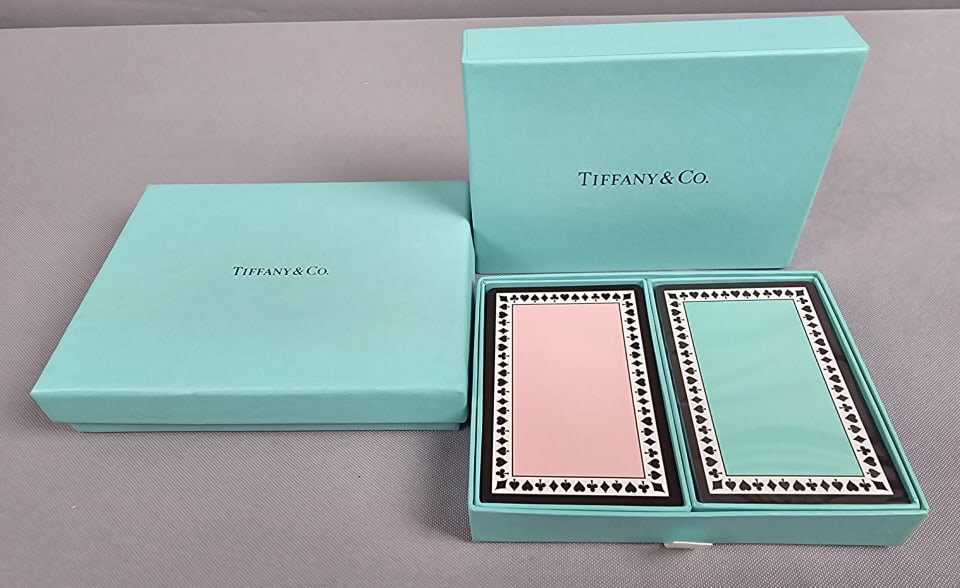 Tiffany & Co Playing Cards & Box Blue deck is sealed. Pink deck includes all 52 cards. Box has a few (1 of 6)