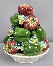 Vintage Italian Ceramic Decorative Fruit Basket 8 inches tall. Marked 126 Italy on the bottom.