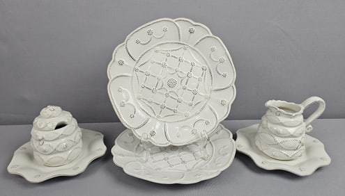 Juliska Jardins du Monde Plates Cream & Sugar Set with Saucers in Whitewash
