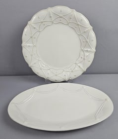 Pair of Juliska Jardins du Monde Serving Platters Round one measures 15 inches. Oval one measures 18
