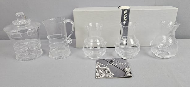Juliska Clear Glass Mini Vases Set in Box & Cream and Sugar Set