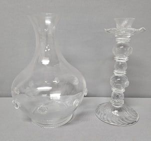 Juliska Clear Glass Vase & Candlestick Both are approximately 9.5 inches tall. Both are free from