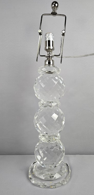 Ralph Lauren Cut Crystal Table Lamp 27 inches tall. Works. Metal piece on top appears bent. Chip on (1 of 13)