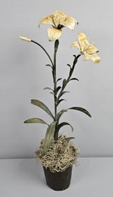 Metal Easter Lily Flower in Pot Decor 22 inches tall.