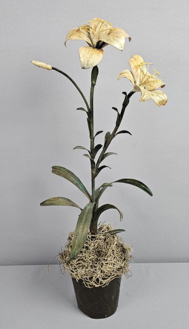 Metal Easter Lily Flower in Pot Decor 22 inches tall. (1 of 9)