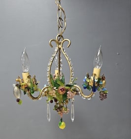 Brass & Crystal Leaf Floral and Fruit Chandelier Cord measures approximately 36 inches to top of