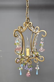 Pastel Floral Crystal & Brass Chandelier Measures 7 x 13 inches tall. 21 inch chain length. Free