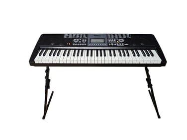 Rock Jam Model RJ561 Electric Keyboard Stand height is adjustable, currently standing at 25 inches