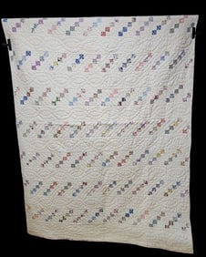 Vintage Mini Floral Square Pattern Quilt Measures 78 x 54 inches. Few stains and tears. Please see
