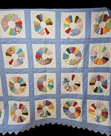 Vintage Large Dresden Plate Quilt Measures 106 x 90 inches. One small repair and tear. Please see
