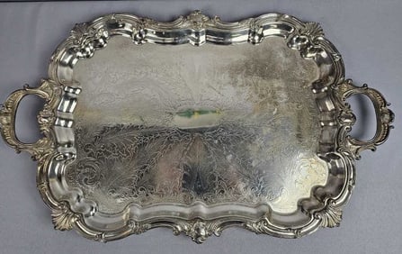 Large Vintage Sbep Victorian Silver Plate Serving Tray with Handles