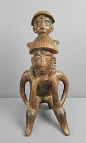 Mexican Ceramic Father & Son Statue Sculpture 18 inches tall. Few small chips. Please see images for