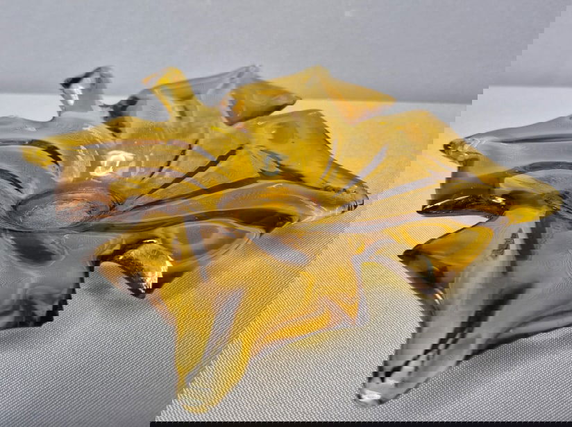 Vintage Amber Glass Ashtray Dish Measures 5 x 6 inches. Unmarked. Scratches around edges. Please see: Measures 5 x 6 inches. Unmarked. Scratches around edges. Please see images for details regarding the condition.