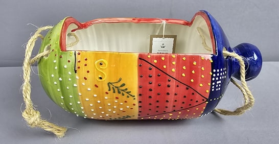Mexican Talavera Cantina Ceramic Planter Measures 11 x 6 inches tall. Crazing. No chips, please see