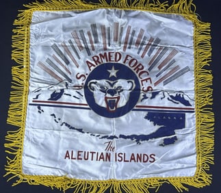 US Armed Forces Alaska Sham & Sweetheart Hankie Sham 16 x 16 not including fringe.