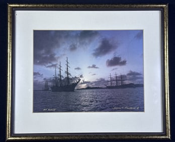Wayne MacDonald Signed Photograph Ships At Rest Matted and framed measuring 14 x 12 x 1.25 inches.