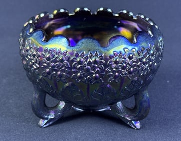 Fenton Purple Carnival Glass Footed Bowl 4 x 5.5 inches.