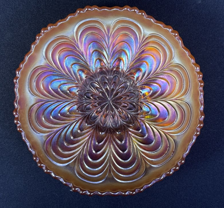 Carnival Glass Peacock Tail Dish 5.5 x 1.5 inches. Free from damage.: 5.5 x 1.5 inches. Free from damage.