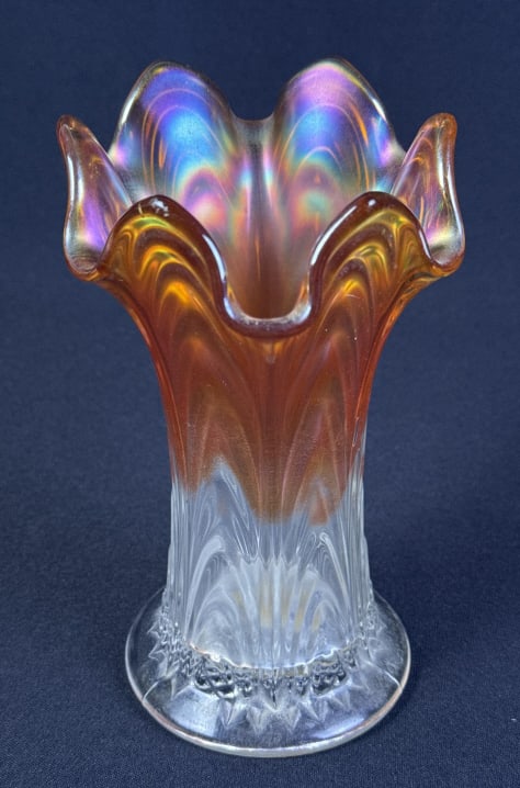 Vintage Marigold Carnival Glass Stretch Vase 7 inches tall by 4.25 inches wide. (1 of 6)