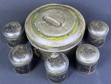 Antique Tin Spice Can With Spice Tins Cinnamon, Ginger, Nutmeg, Cloves and Spice cans +