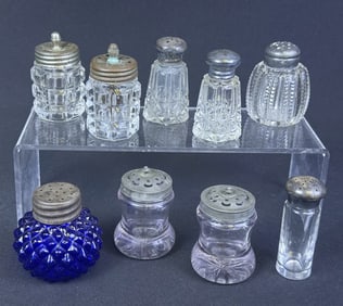 Antique Salt & Pepper Shakers Glass Pewter Lot of 9.