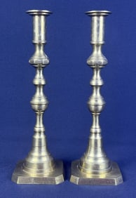 Vintage Japanese Made Brass Candlesticks Some wax present in openings. Some scuffs and scratches on