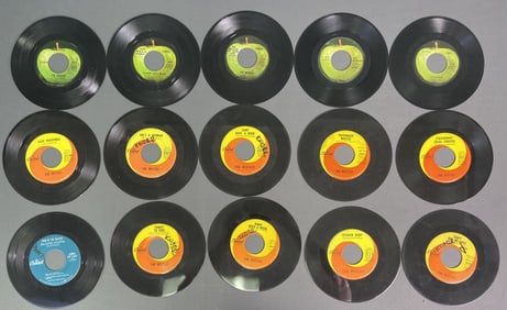 Vinyl Beatles 45 Singles Set of 15 Fifteen vinyl 45 singles of Beatles songs. No sleeves, vinyl sold