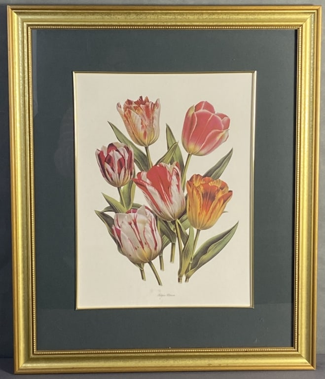 Pink & Orange Tulip Bookplate Framed Bouquet of a variety of tulips, unsigned. Artwork with frame is (1 of 4)