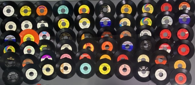 Mystery Lot 45 Vinyl Singles Supremes, Doors 60 vinyl records, untested, no sleeves. Includes Simon