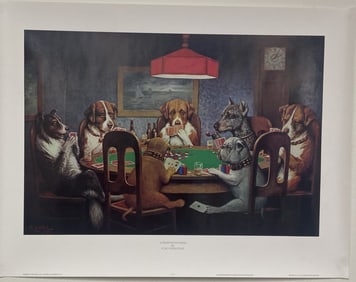 Dogs Playing Poker Poster Friend in Need Poster featuring art by CM Coolidge featuring dogs playing