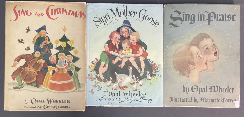 Opal Wheeler Children's Books First Editions Sing for Christmas illustrated by Gustaf Tenggren.: Sing for Christmas illustrated by Gustaf Tenggren. Published by EP Dutton, 1943, first edition. Sing in Praise, illustrated by Marjorie Torrey. Published by EP Dutton, 1946, first edition. Title page